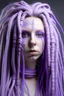 Placeholder: Full rubber female face with rubber effect in all face with pastel purple long hair sponge rubber effect with big white dreadlocks