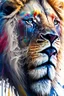 Placeholder: "lion", clean design, epic Instagram, art station, splash of colorful paint, contour, ((solid white background)), closeup, looking into camera, hyperdetailed intricately detailed, unreal engine, fantastical, cinema lighting, intricate detail, splash screen, complementary colors, fantasy concept art, 8k resolution, DeviantArt masterpiece, watercolor, paint dripping