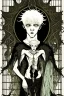 Placeholder: Emo, albino, teen, goat horned, satyr, alchemist, in the style of Harry Clarke