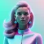 Placeholder: A portrait of a crystalised girl,smiling, longs hairs, atmospheric, realistic,, cinematic lighting, octane render,, pink turquoise light