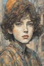 Placeholder: create an abstract cubist, lithographic print illustration of an epic female Paris street urchin with highly detailed and deeply cut facial features, in the style of GUSTAV KLIMT, EDWARD BURNE-JONES, WILLIAM MORRIS, and KATHE KOLLWITZ combined with the comic art style of BILL SIENKIEWICZ and JEAN GIRAUD MOEBIUS, searing lines and forceful strokes, precisely drawn, boldly inked, and darkly colored