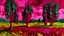 Placeholder: A magenta field with cypress trees painted by Vincent van Gogh