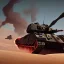 Placeholder: a titan, destroying a tank squadron, during a war in a desert