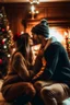 Placeholder: Cozy Christmas scene couple kissing