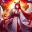 Placeholder: Clear focus, 8k, beautiful lighting, vibrant colors, fox girl, red hair, long hair, white eyes, miko, tail, smile,