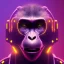 Placeholder: A beautiful portrait of a cyborg monkey purple neon color scheme, high key lighting, volumetric light high details psychedelic background