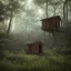 Placeholder: shack in a wild forest