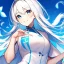 Placeholder: Girl, high quality, detailed, white hair, blue eyes, smiling