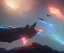 Placeholder: spaceship, asteroid, horsehead nebula , red, blue