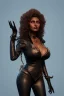 Placeholder: Pam Grier as evil queen in black leather, leather, busty, cleavage, angry, stern look. character design by cory loftis, fenghua zhong, ryohei hase, ismail inceoglu and ruan jia. unreal engine 5, artistic lighting, highly detailed, photorealistic, fantasy