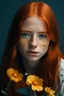 Placeholder: Redhead freckled girl with flowers