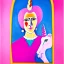 Placeholder: Retrato de una abuela muy guapa llamada Carmen Mozos Bugallo montando un unicornio rosa con el estilo de Pablo Picasso