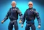 Placeholder: Box of Mike pence g.i. joe toy figure With a Laser gun space force Blue fabric uniform, fluorescent orange, whole body wide view, black boots full body packaging