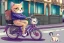 Placeholder: One single cat wearing jeans and sweater, riding on a bike in Vienna, perfect iris, manga style, cute