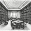 Placeholder: [a pen sketch with a lot of strokes in stippling] a man in a library surrounded by
