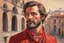 Placeholder: elegant handsome brown haired bearded man in firenze in red costume in sunshine, shading pastel and charcoal