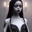 Placeholder: Jenna ortega black dress,soft goth libstick, wednesday addams family make up, long hair, brad double wig, addams family style, highly detailed, volumetric lighting, unreal engine, 8k