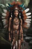 Placeholder: Photoreal unearthly gorgeous indigenous godlike mayan girl adorned in clothes adorned with feathers that flutter with every step exuding beauty that blends seamlessly with the natural surroundings and hair cascading down her back like a waterfall of obsidian and eyes holding a spark of wild intelligence in a dense rainforest, otherworldly creature, in the style of fantasy movies, shot on Hasselblad h6d-400c, zeiss prime lens, bokeh like f/0.8, tilt-shift lens