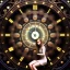 Placeholder: a girl going inside a big clock portal, a clock as a time travel machine, glowing, luminescent, realistic, intricately detailed, meticulously detailed