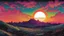 Placeholder: sunset, comic style, mythical 80s landscape, negative space, space quixotic dreams, temporal hallucination, psychedelic, mystical, intricate details, very bright neon colors and deepblack, 4K desktop, pointillism, very high contrast, chiaroscuro