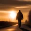 Placeholder: man walking towards sunset as he dies of COPD, coughing and hacking fighting to breath.