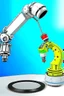 Placeholder: Draw a colorful cover image. What it's about is flexible link robotic arm with flexible joints that are drawing a three-dimensional model. Only display flexible robotic arms. The color of the robotic arm structure should be rich