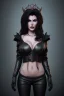 Placeholder: Amy Dumas as evil queen in black leather, leather, busty, cleavage, angry, rage, stern look. character design by cory loftis, fenghua zhong, ryohei hase, ismail inceoglu and ruan jia. unreal engine 5, artistic lighting, highly detailed, photorealistic, fantasy