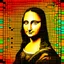 Placeholder: a drawing of a vibrant color Mona Lisa face with a grid pattern on it, computer graphics, analytical art, daz3d, behance hd, sketchfab