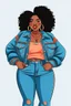 Placeholder: Create a stylish and empowering hand-drawn illustration of a black curvy woman showcasing confidence and beauty while wearing jeans.