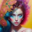 Placeholder: iv_a painting of a young woman, figurative art, an acrylic detailed painting,art style by Harumi Hironaka, turquoise pink and yellow, james terrell art, trending on artstation, soft lines,intricate art by bastien lecouffe deharme and greg rutkowski