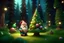 Placeholder: cute smiling ian sprigger art style Santa and nixeu art style Christmas tree, in the garden of Eden, with colorful trimmings, star on top of tree, gifts, toys, bokeh like f/0.8, tilt-shift lens 8k, high detail, smooth render, down-light, unreal engine, prize winning
