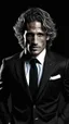 Placeholder: Diego Forlan Football soccer player posing black old suite. Book cover detective mistery sin city frank miller.