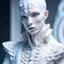 Placeholder: man, haute couture, white, intricate details, pastel colors, futuristic outfit, extraordinary makeup, japanese porcelaine doll, gorgeous, weird, serious, 4k