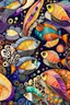 Placeholder: random color Zentangle patterns in the styles of Gustav Klimt ,Wassily Kandinsky, Paul Klee, and Kay Nielsen that depict a school of Flame Angelfish