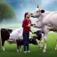 Placeholder: portrait Greta Thunberg drinking milk from a cow