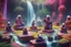 Placeholder: archeologists discovering space panda ninja people worshipping statues and idols, on a strange planet with weird colors and waterfalls