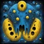 Placeholder: Dramatic movie poster art for blockbuster horror movie for "PACMAN" by Zdzislaw Beksinski and Alexander Jansson, Sinister Pac-man avatar and evil video game motifs, digital illustration, Lovecraftian Pac-man ghosts, surreal horror, text: "PACMAN", poster art, yellow and dark_blue color scheme