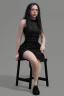 Placeholder: Billie Eilish, sitting on a chair, Black Short Dress, high detail, realistic