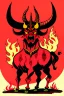 Placeholder: Vintage illustration of a demonic and magical brutal and angry bull made of red flames and fire, savage and obstreperous nature, Tsuguyuki Kubo art, Topcraft, vintage storybook illustration style, ornamental, fantasy folk art, psychedelic theme, inspires by 70s Japanese anime, early Studio Ghibli, fantasy animation cartoon, last unicorn