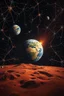 Placeholder: neurones in the stars with earth and other planets in it,Bosch painting style, show a shot of a view of Mars surface