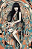 Placeholder: Neo Surrealism, whimsical art, Analytical Cubism Illustration Design a perfect pretty girl, black long hair, Split-Complementary color guide, Plasma Energy Texture, abstract background, girl, Pose with movement, often for geometric deconstruction, monochromatic palette, or fragmented forms.