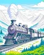 Placeholder: steam train chugs through rural mountainside scenery ,Coloring Book for Adults, Grayscale Coloring Book