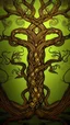 Placeholder: Create a wallpaper with Yggdrasil and a serpent. The tree should have intricate details and foliage/roots that intertwine. The serpent should surround the tree. Use earthy colors like green, brown, and gold. The overall aesthetic should be grand and epic.