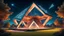 Placeholder: futuristisches fantastisches Gebäude basierend auf dem unmöglichen Dreieck, in friedlicher Parklandschaft, Jahr 2040, Nacht, Sterne, Glühwürmchen, schön, bunt, Stil M. C. Escher, rätselhaft, innovative Architektur, preisgekröntes Foto, großartig, heiter, inspirierend, spirituell, beeindruckend, Filmische Beleuchtung, epische Komposition, Fotorealismus, sehr hohe Details, Unreal Engine, Octane Render, HDR