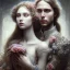 Placeholder: Romeo and Juliet. dramatic,romantic, muse of flowers, award winning, carne griffiths, portrait, intricate details, dynamic effects, white long hair, intricate eyes, detailed face, surreal hair, aristocratic clothes, professional ominous concept art, by artgerm and greg rutkowski, an intricate, elegant, highly detailed digital painting, concept art, smooth, sharp focus, illustration, in the style of simon stalenhag, wayne barlowe, and igor kieryluk.