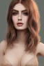 Placeholder: Portrait busty and face, Lilly collins face, brown eyes, wearing Womderfull dress,