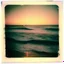 Placeholder: Photographic, Sea, soft waves, polaroid with damaged border, 1968, sunset