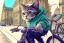 Placeholder: One single cat with jeans and sweater, riding on a bike in Vienna, perfect iris, manga style, cute