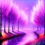 Placeholder: Trees growing pink and purple leaves, glitter, fog, willow, forest, beautiful, night, watercolor