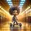 Placeholder: cute happy hairy afro punk chat robot with skateboard photo shoot in big train hall, 8k, downlight, soft light, depth of field, photorealism, trending on art station, lotsa detail, smoke and fog